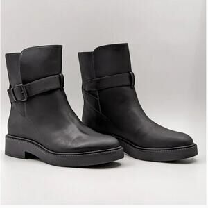 VINCE Kaelyn Leather Buckle Boots 9.5 Black NWOT Moto Combat Ankle Calf 90s